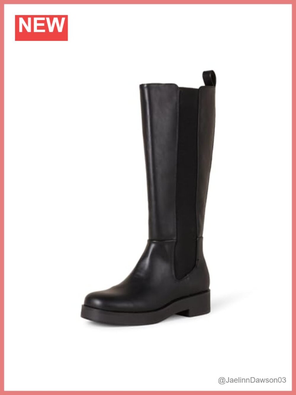 Tall Gusset Boot Faux Leather Square Toe Chunky Heel Knee High